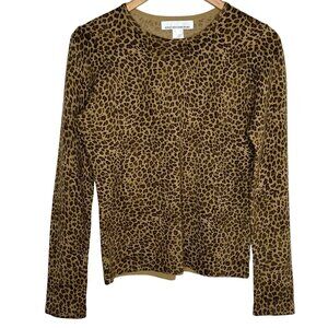 Jones New York Leopard Print Sweater Small Crewneck Knit Fall Layering